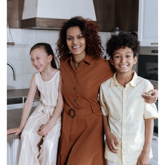 mother with teen boy and tween daughter